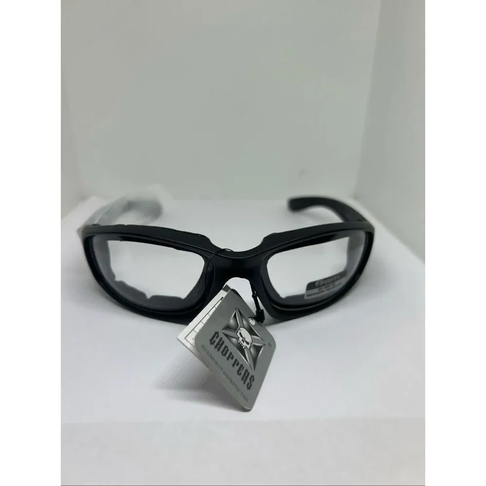 Choppers Padded Wrap Around Motorcycle Sunglasses Clear Lens Night Riding UV400